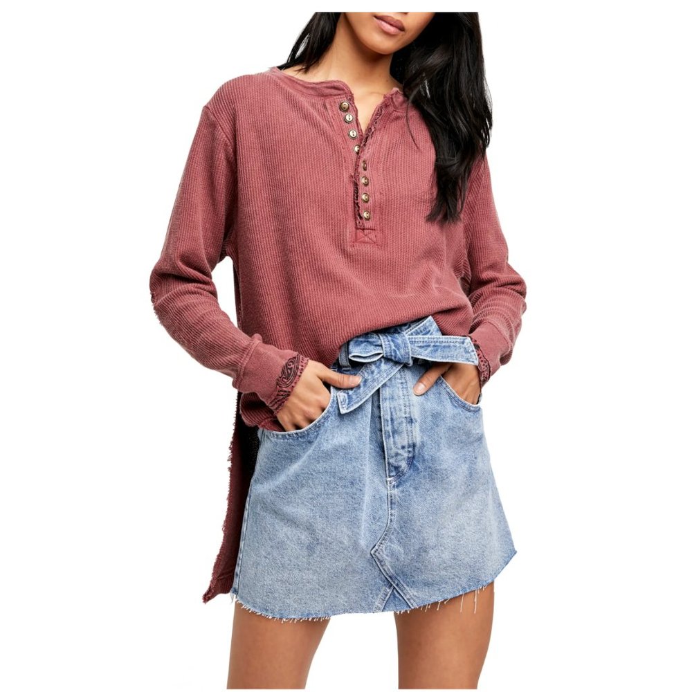 Free People Fall For You Henley Long Sleeves Top